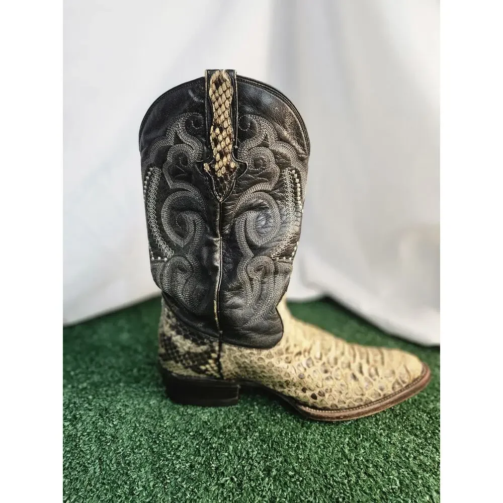 Men's El Cadaffy Snake Skin Embroidered Cowboy Western Boots Size 9.5 D Mex 27.5